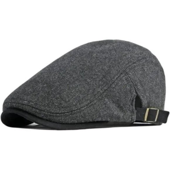 New Flat Cap Adjustable Tweed Ivy Gatsby Cabbie Hat Black - Picture 1 of 9